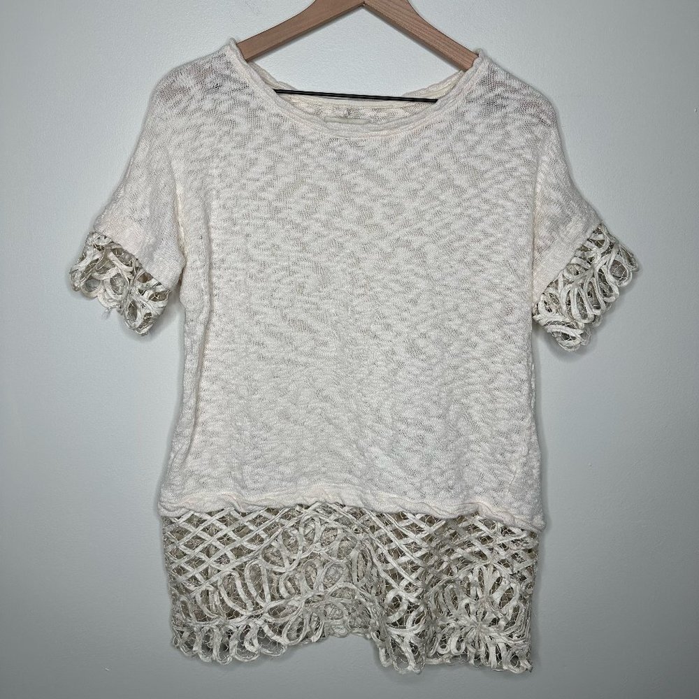 ANTHROPOLOGIE Saturday Sunday Crochet Knit Cream Blouse / Size M
